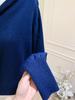 Women's Dark Blue Zip-Up Knit Cardigan, Korean Style, Waist-Cinching, Hooded, Long Sleeve, Autumn/Winter Short Jacket.