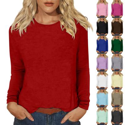 Женский повседневный однотонный топ с круглым вырезом и длинными рукавами