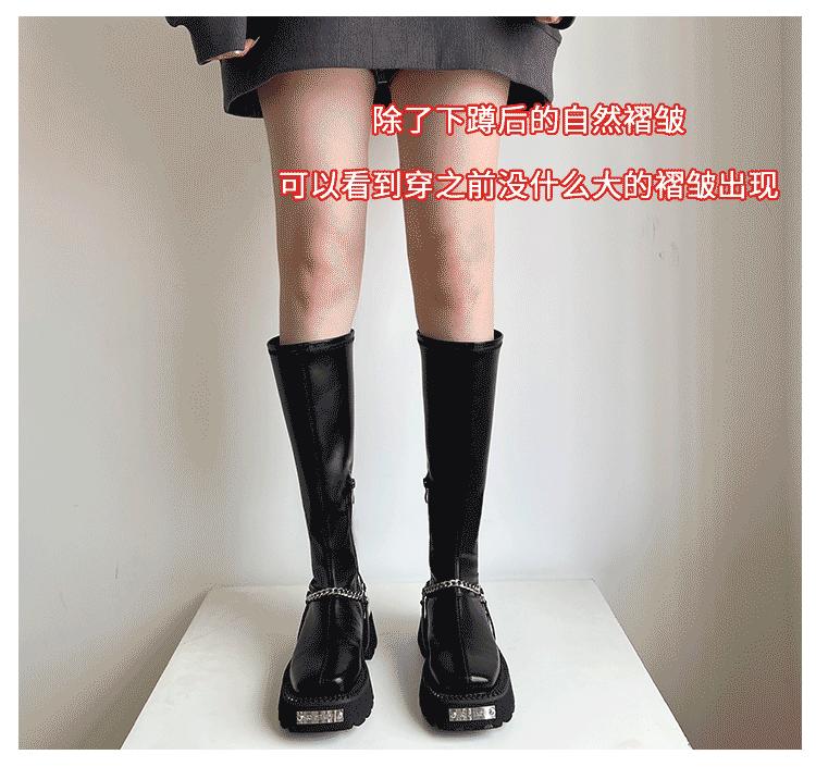 Sexy Tall But Knee-thin Boots Women's Autumn and Winter New Thin Thick Heel Metal Square Head Knight Boots