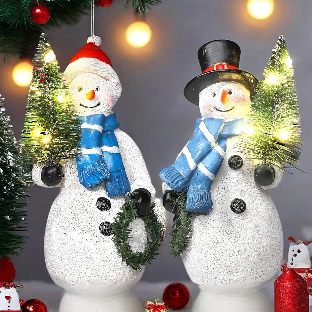Двойные 4,8-дюймовые смоляные фигурки снеговиков с гирляндой из рождественской елки, рождественское украшение, комнатные декоративные украшения-снеговики