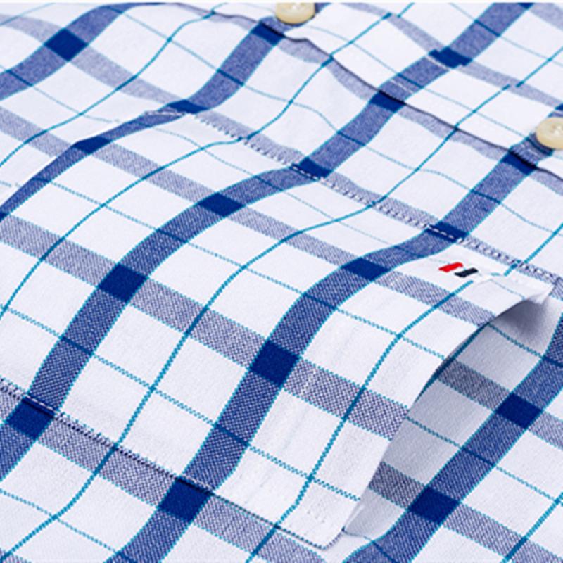 Мужская классическая однотонная хлопковая рубашка в полоску с короткими рукавами Оксфорд с передним карманом