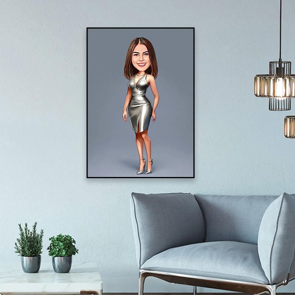 Personalized Birthday Cartoon Portrait Poster Lady Birthday Gift Prints Cartoon Portrait Girl Caricature From Photo