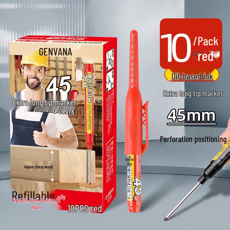 Extra-Long Tip White Oil-Based Marker: Durable, Non-Fading, Deep-Hole Pen for Construction.