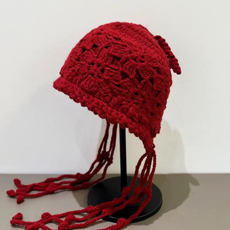 Этнический стиль Ретро Вязаная Шерстяная Шапка Бини с Кисточками