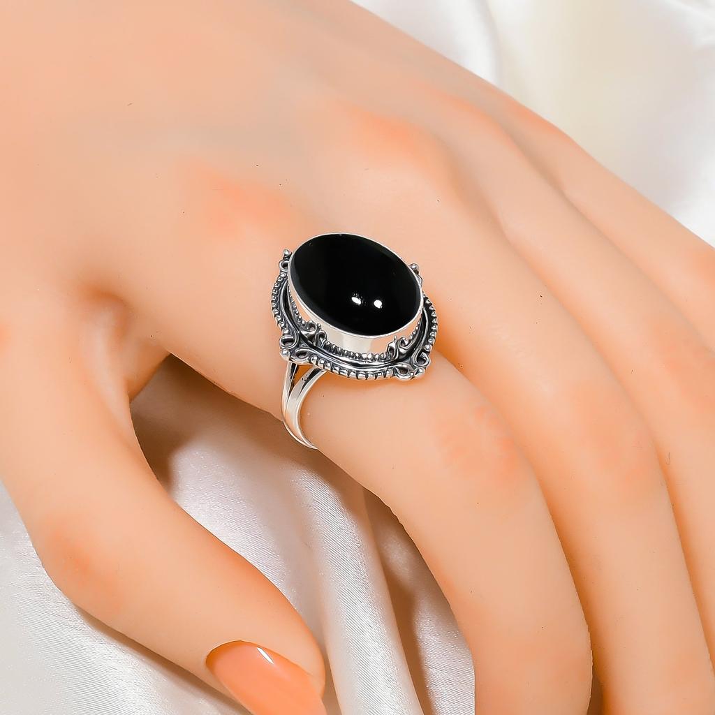 Black Onyx - Brazil 925 Sterling Silver Ring V4566, Black Ring, Oval Ring, Valentin's Day Gift, Gift For Her, Birthday Gift, Handmade Jewelry, Silver
