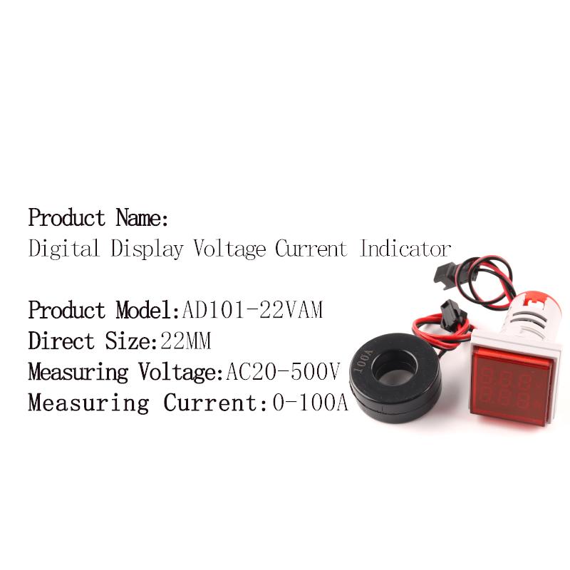 22мм Круглый Квадратный Двойной Светодиодный Индикатор Сигнальная Лампа Цифровой Вольтметр Амперметр 0-100А Ампер Вольт Тестер Напряжения Измеритель AC 20-500В