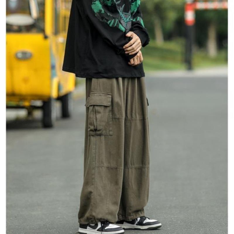 Мужские мешковатые брюки-карго с широкими штанинами Streetwear Повседневные брюки с боковыми карманами Брюки до щиколотки