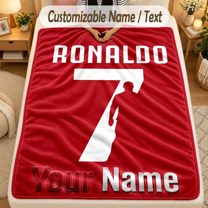 Flannel BlanketCristiano Ronaldo Custom Name Text Personalized Soft Warm Throw Blanket Home Decor Gift