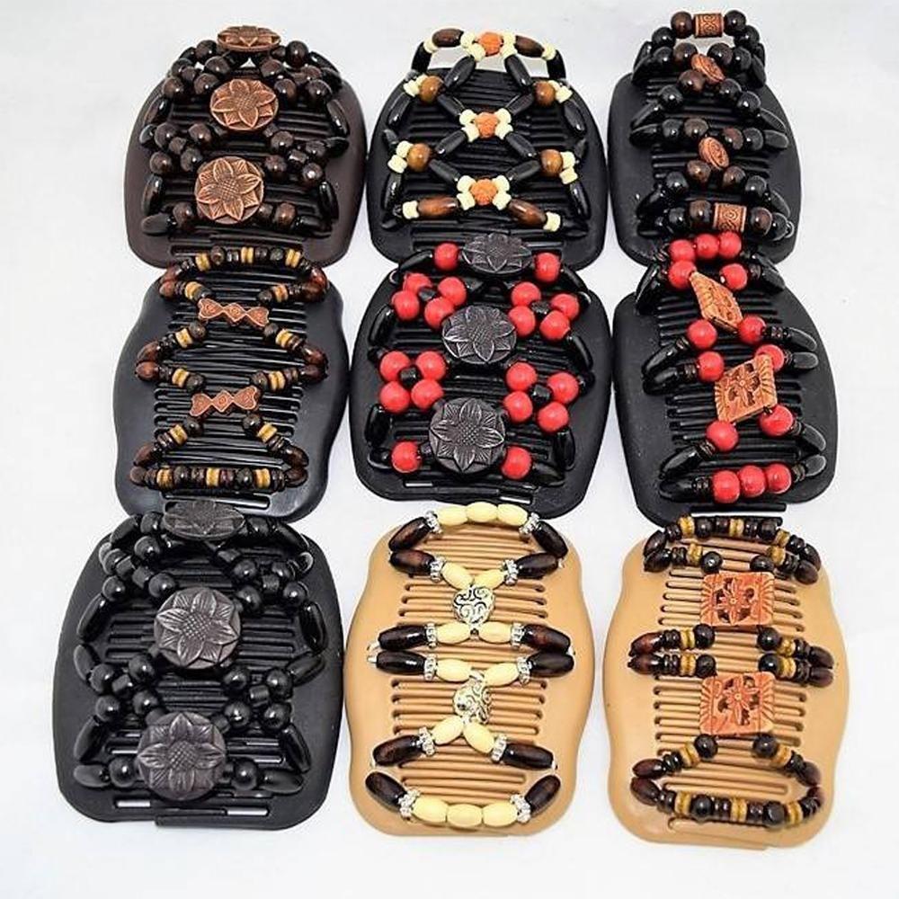 Flower Cute Butterfly  Stretchy Hair Accessories  Double  Wood Beads Magic Hair Comb