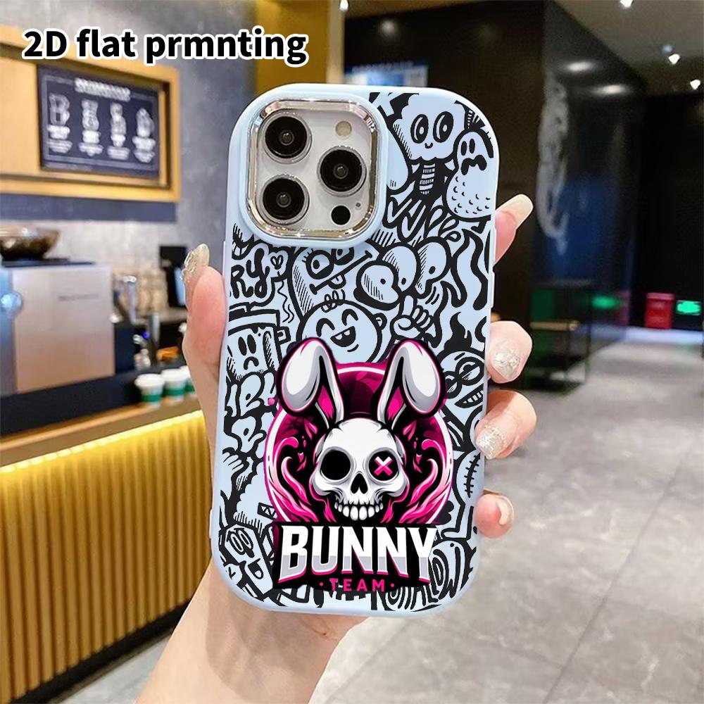 Phone Case: 2D flat design suitable for iPhone 18 17 16 15 14 13 Pro protective case, couple style, skull rabbit, Christmas and Halloween gifts