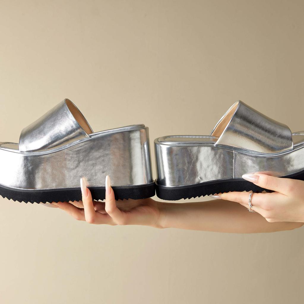 Модные Krazing Pot Натуральная кожа Супервысокие танкетки Повседневные Пляжные Слингбэки Мюли Платформа Летние сандалии Лаконичные Роскошные Уличные тапочки