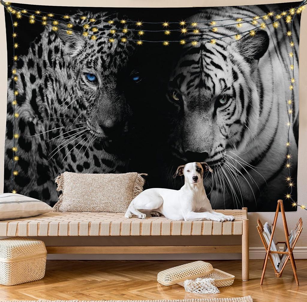 King of The Forest Tiger Tapestry Forest Animal Wall Hanging Tropical Rainforest Landscape for Living Room Dorm Bedroom