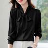 Women Blouses Shirts 2025 Spring Long Sleeve Chiffon Women Blouse Shirt Office Lady Bow Collar White Black Blouse Shirt Women Tops J919