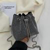 Fashion Women Drawstring Rhinestones Shoulder Bag Luxury Bucket Crossbody Bag