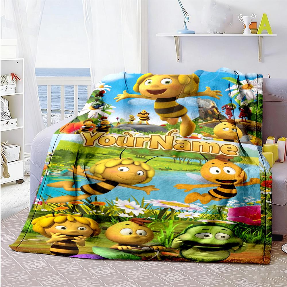Biene Maja Customize Text Blanket Throw Personalized Blanket Soft & Cozy Versatile for Seaside Couch Sofa Home Decor Four Seasons Multipurpose