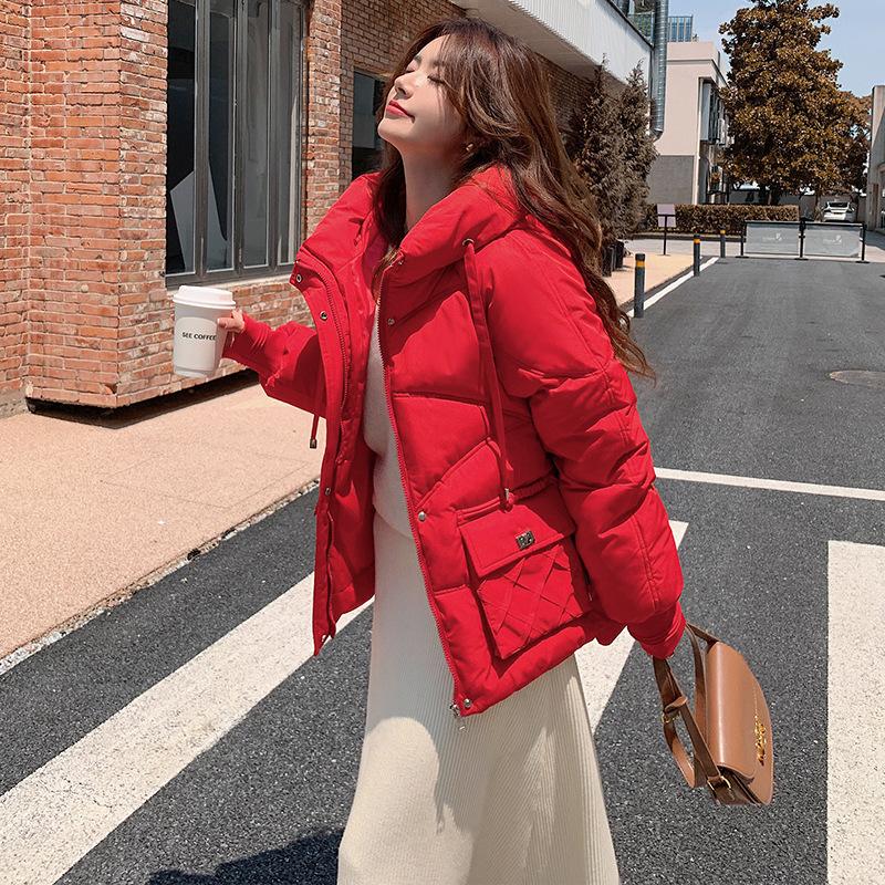 Женская одежда больших размеров осень и зима свободная повседневная куртка-тулинг с капюшоном короткая пуховая хлопковая куртка