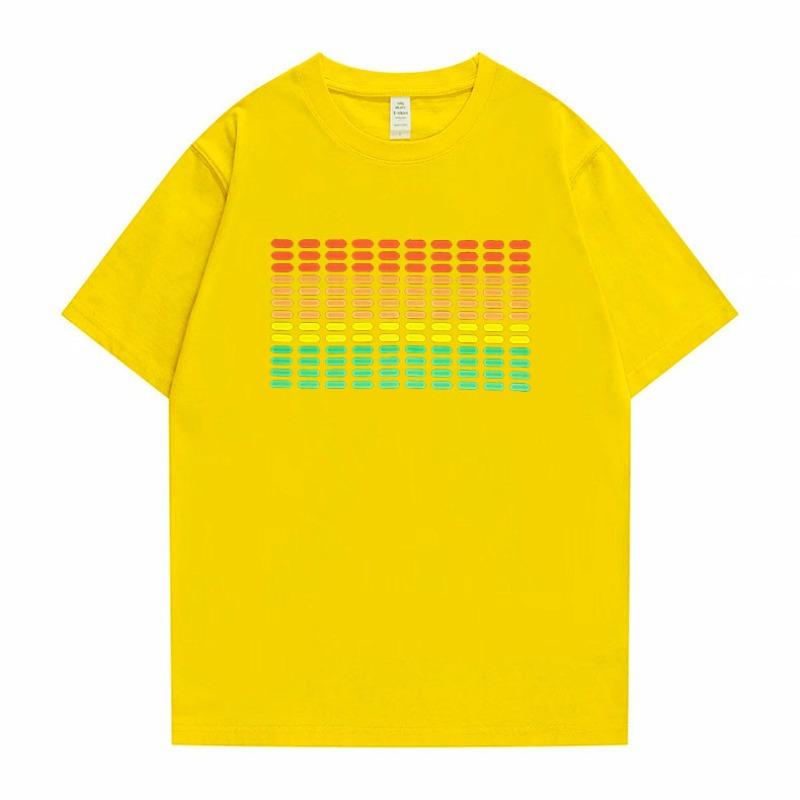 Flashing Music Activates LED Printed Men's and Women's Fashionable Loose Casual Short Sleeved New Polyester Trendy T-shirt