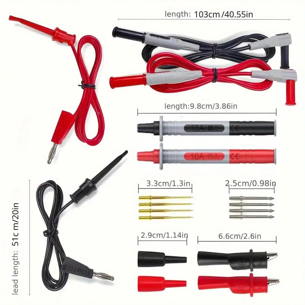18pcs P1308B Test Lead Kit - 4mm Banana Plug with Test Hook, Alligator Clip & Replaceable Multimeter Probes