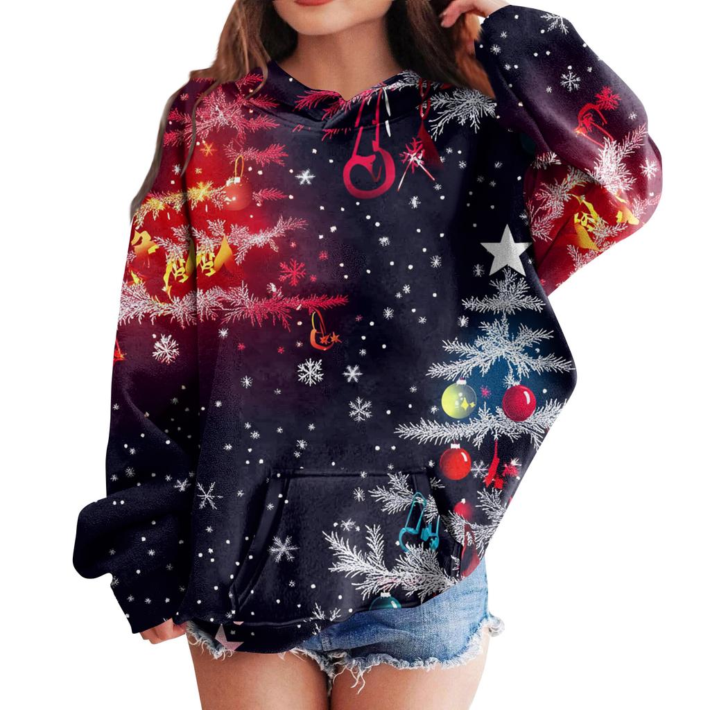 Sweatshirts For Teen Girls Hoodies Long Sleeve Drawstring Pullover Cute Oversized Hoodie Christmas Day