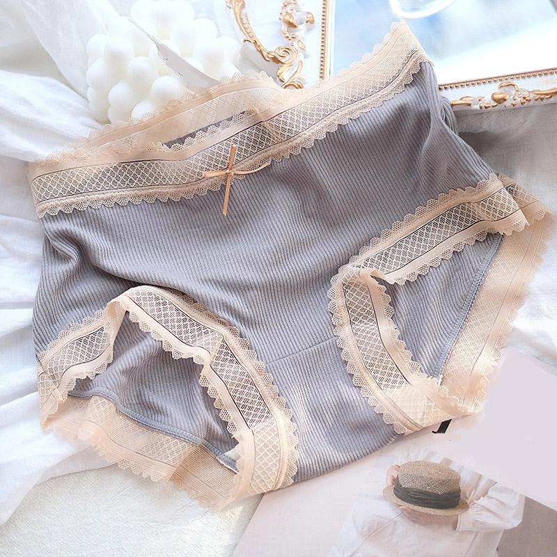 Нитка Хлопок Девушка Милая Кружевная Край Средняя Талия Удобный Бюстгальтер Эластичный Треугольник Нижнее Белье