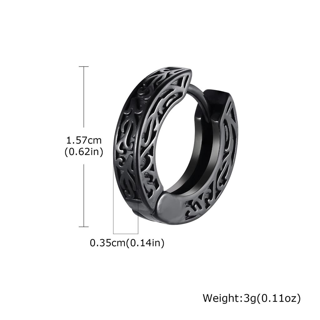 Totem Hoop Earrings for Men Teens,Black Anit Allergy Stainless Steel Huggies Earrings,Rock Punk Ear Zircon