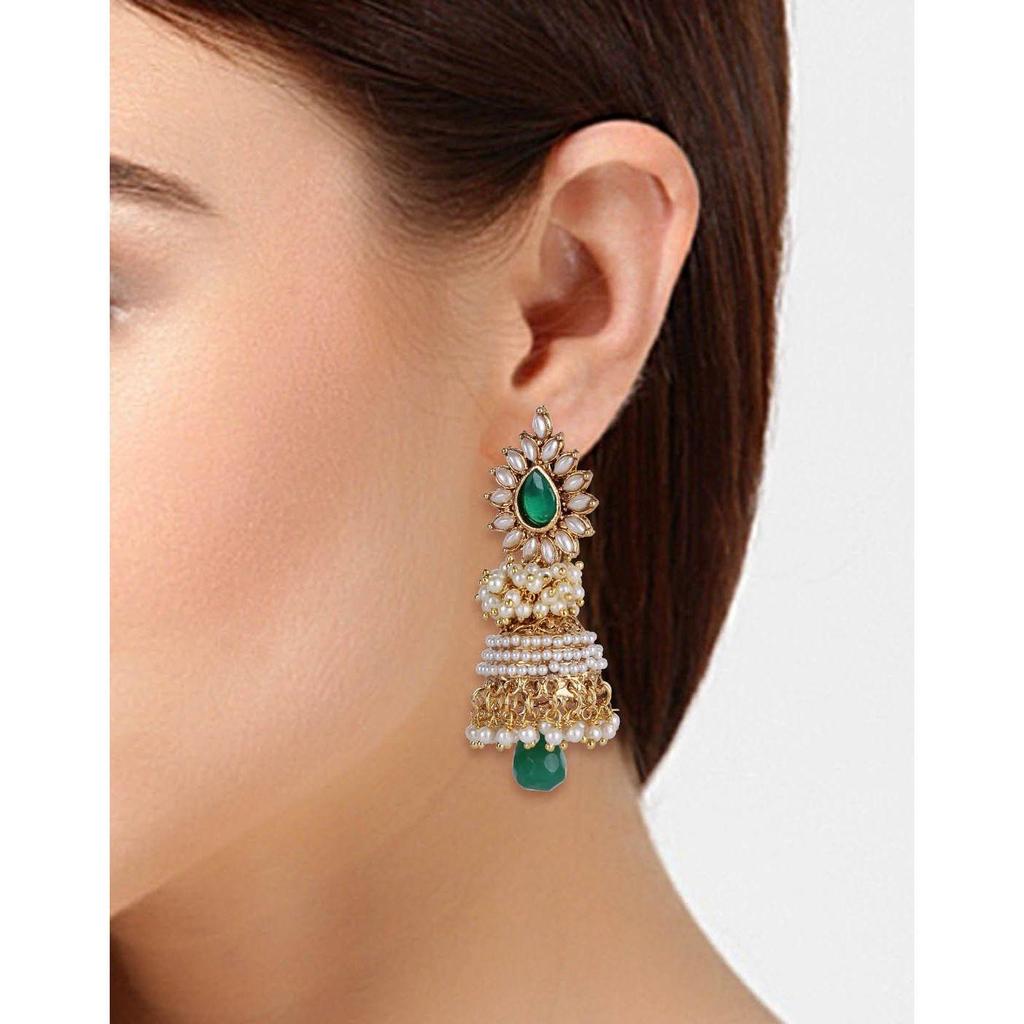 Стильный необычный традиционный джумки с белой жемчужиной для женщин