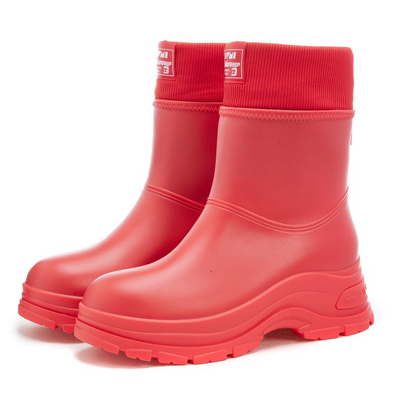 thick-soled women's fixed integrated cotton rain shoes winter tide shoes sports shoes waterproof shoes thermal cover rubber shoes work rain boots