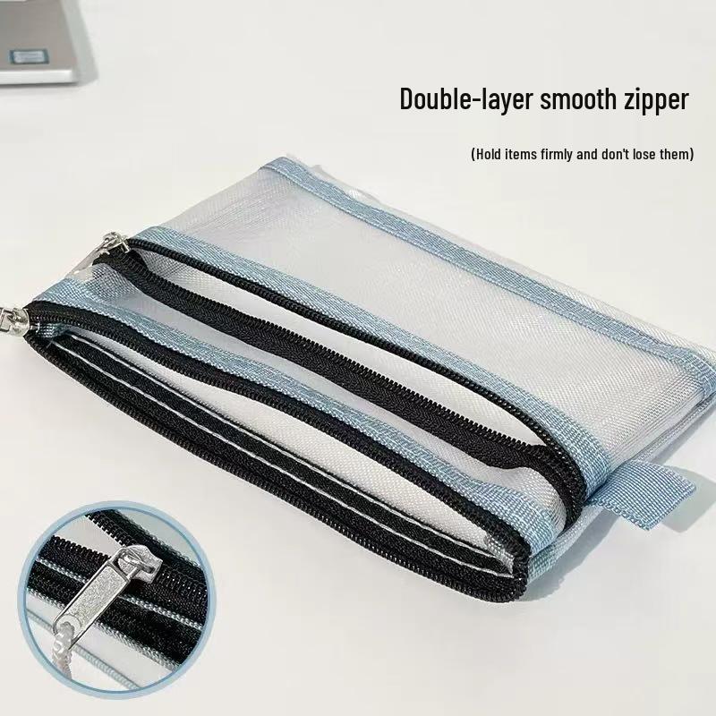 Double-Layer Card Holder & Document Storage Bag: Portable License Pouch with Zipper and Mesh for Passport & Household Registration Book