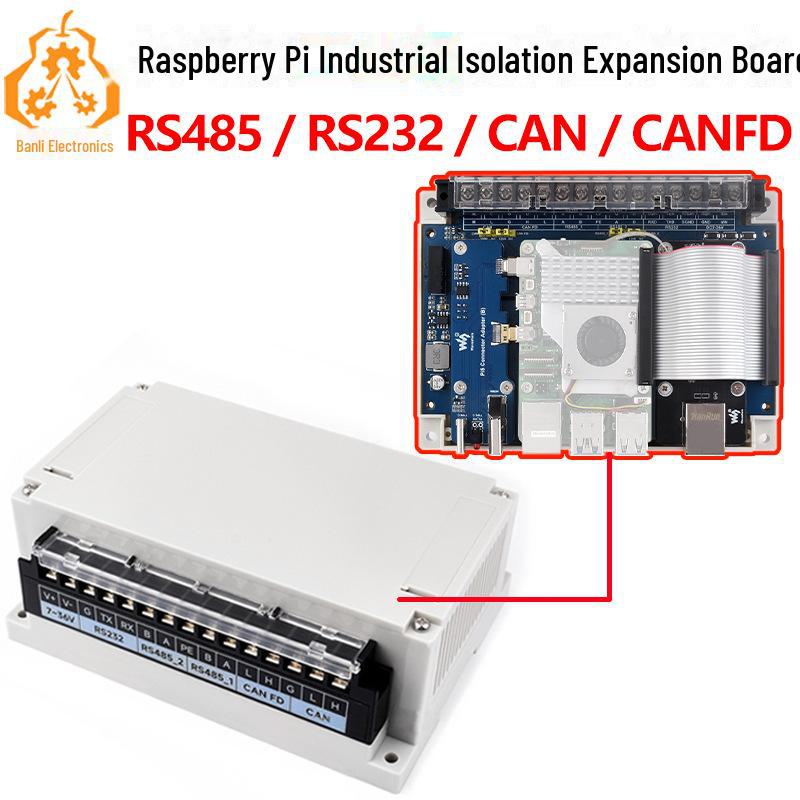 Raspberry Pi 4B/5 Industrial Expansion Board: RS232, RS485, CAN, CANFD with Housing