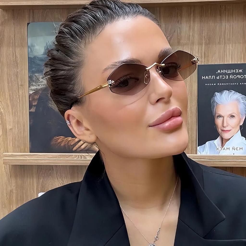 New Fashionable Frameless Cut Edge Sunglasses Diamond Outdoor Beach Sunglasses Uv Protection Small Frame Uv400 Sunglasses