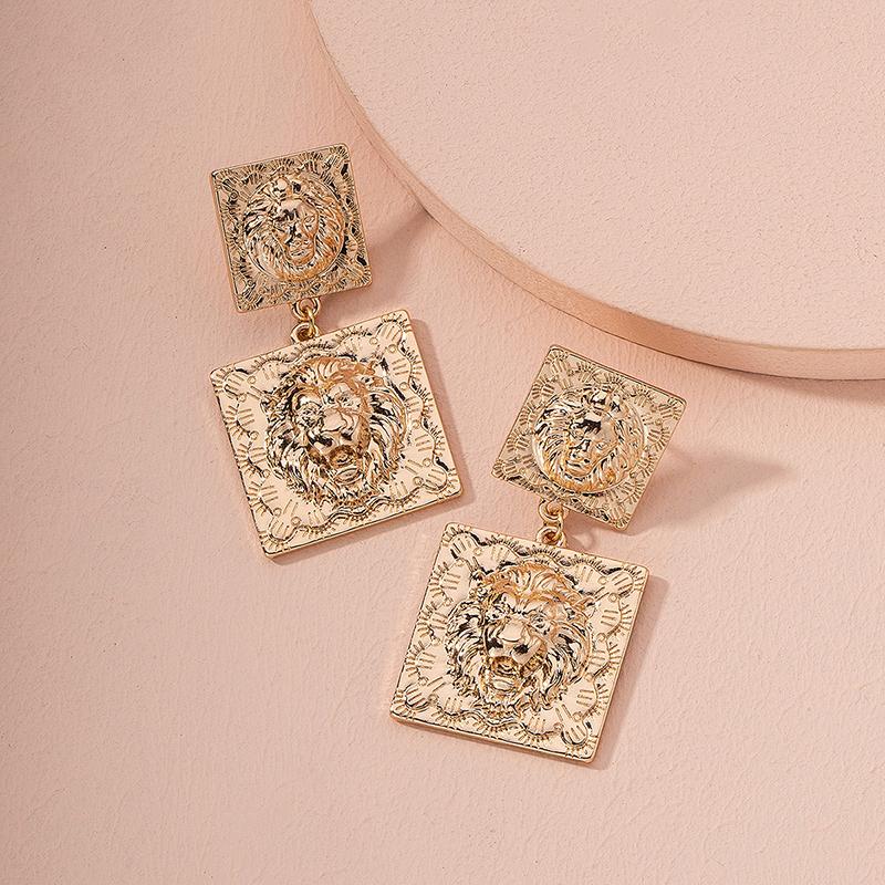 Винтажные золотые серьги с тиснением головы льва, ярость, крутая простота, темперамент, капающее масло, комплект серег для женщин