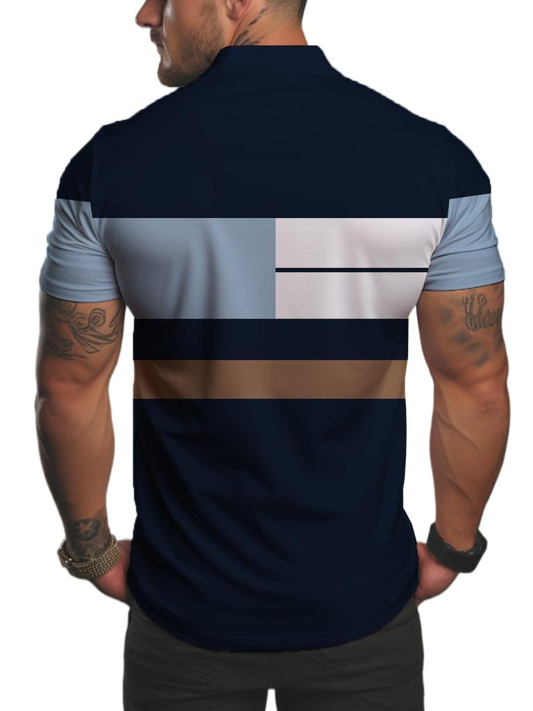Printed Design – Not Textured Men's Quick-Dry Stretch Digital Print Short Sleeve Business Casual
