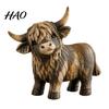 Aged Texture Tabletop Figurine Farmhouse Highland Cow Figurine, Resin Scottish Bull Statue, Rustic Cute Cattle Statue Ornament, Country Style