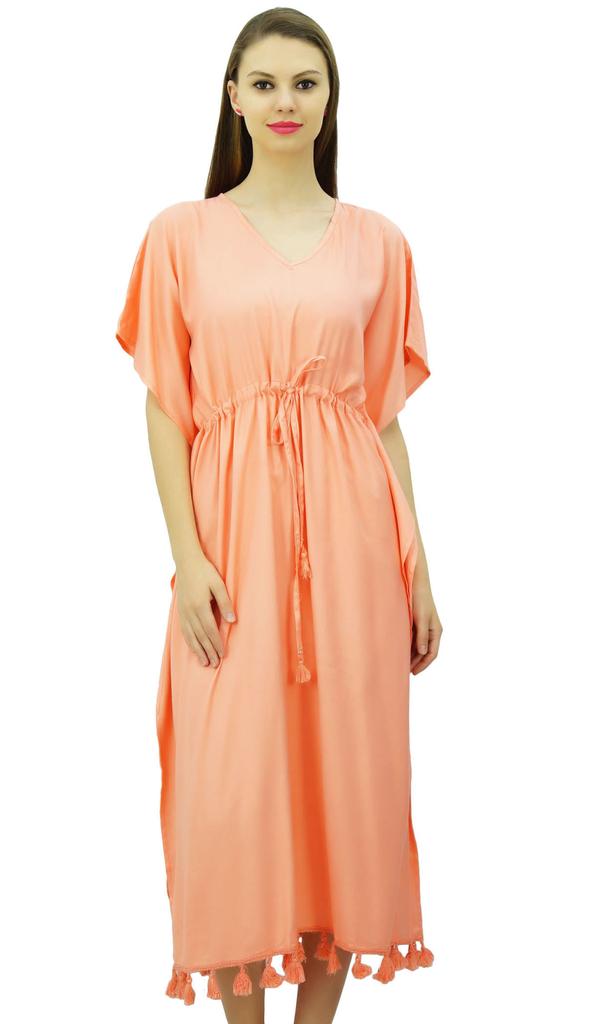 Bimba Женский длинный макси кимоно кафтан вискозный ночной халат с кисточками и завязками