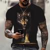 Animal Wolf Print T Shirt for Men Summer Polyester Round Neck Loose Short Sleeve Streetwear Oversized T-shirts Casual Tops Tees