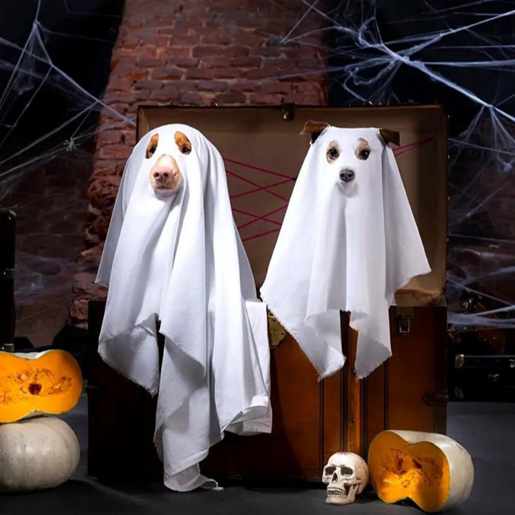 Halloween Pet Costume Scary Dog Cosplay Ghost Cloak Hood Outfit Breathable Festive Apparel for Halloween Christmas Masquerade