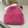 Warm Angora Rabbit Fur Hat for Women Soft Thick Female Winter Knitted Caps Fashion Wide Cuffed Plain Russia Ski Brand Beanie