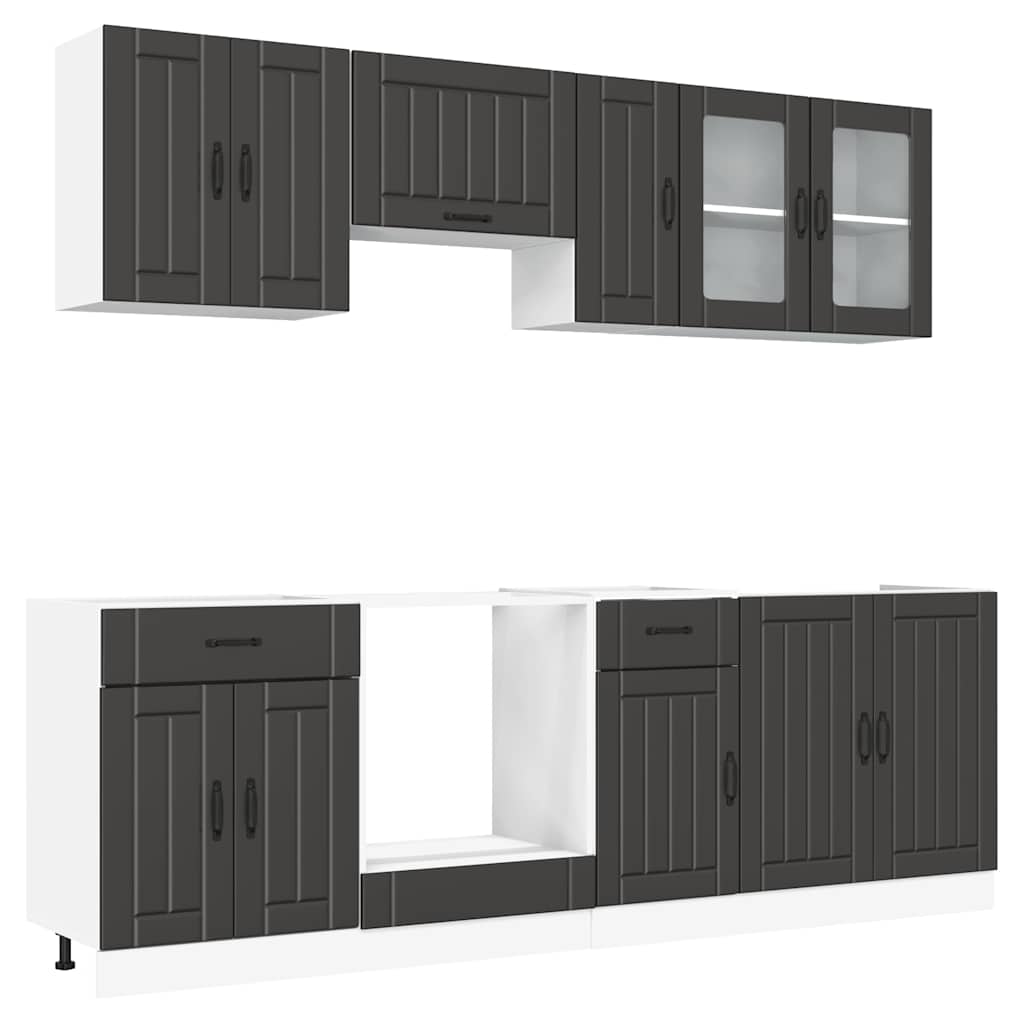 8 Piece Kitchen Cabinet Set Kalmar Black Wood Based Panel