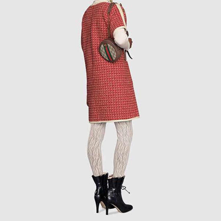 Gucci Ophidia Полоска с логотипом Канва и кожа Круглая сумка Рюкзак Мини Женский рюкзак Эбеновый Коричневый 598661-96IWG-8745
