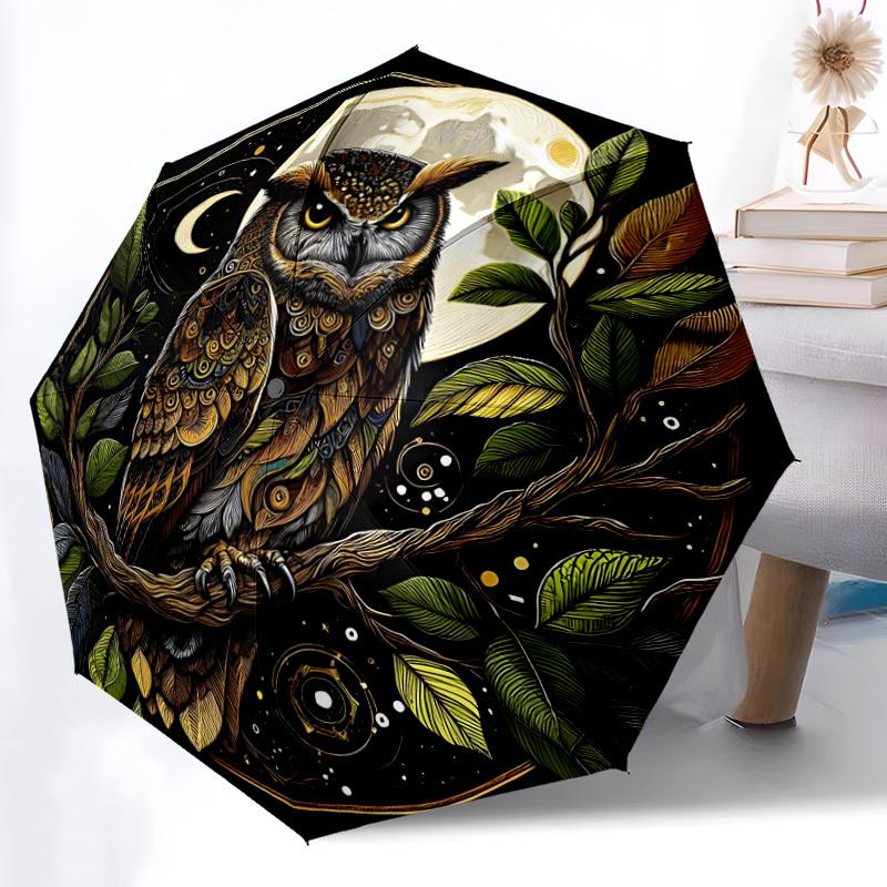 1pc Night Owl Print Automatic Open/close Folding Umbrella, Compact Portable Travel Umbrella,Durable Construction yy250814132