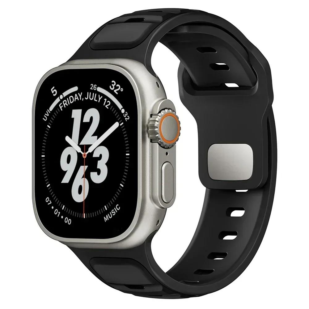 Силиконовый ремешок для Apple Watch 49 мм 46 мм 45 мм 44 мм 42 мм 41 мм 40 мм, мужской спортивный ремешок для iWatch Series 10 9 8 7 6 5 4 Se Ultra 1 2