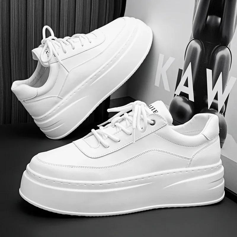 Sneakers Casual Men Designer White Shoes Fashion Secondary Leather Cowhide Breathable Height Increased Flat Platform Board Shoes
