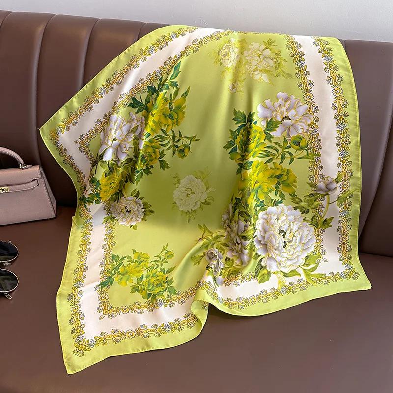Silk Satin Neck Scarf For Women Fashion Bandana Head Small Hijab Scarves 70cm Square Kerchief Luxury Print Hair Scarf For Ladies
