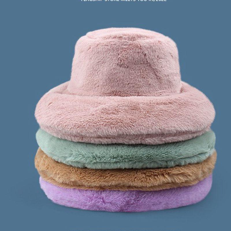 Oversized Plush Fluffy Bucket Hat Women Female Fashion Faux Fur Autumn Winter Hat Large Warm Clouds Fisherman Cap Luxury Hat