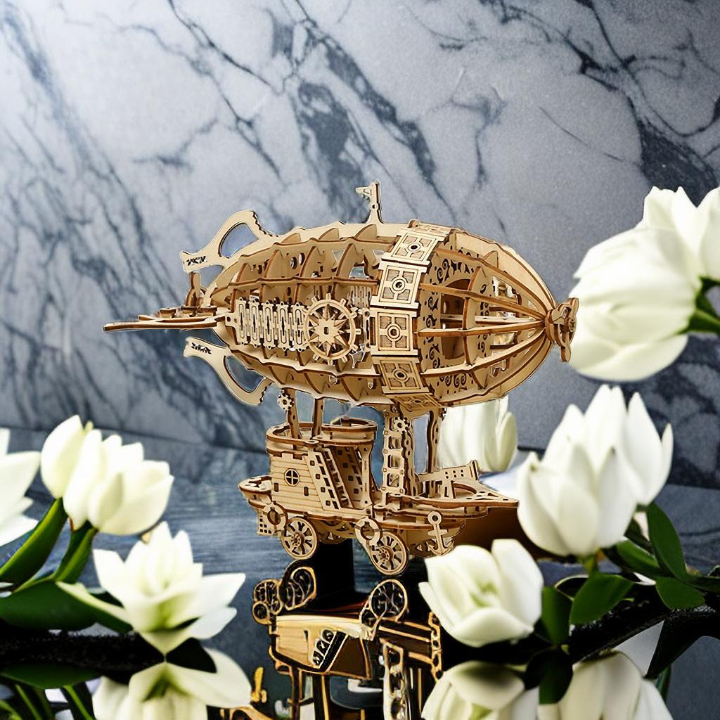 Creative Airship Model DIY 3D Wooden Puzzle Building Block Kits Assembly Toy Birthday Gift For Kids Adult Home Decor