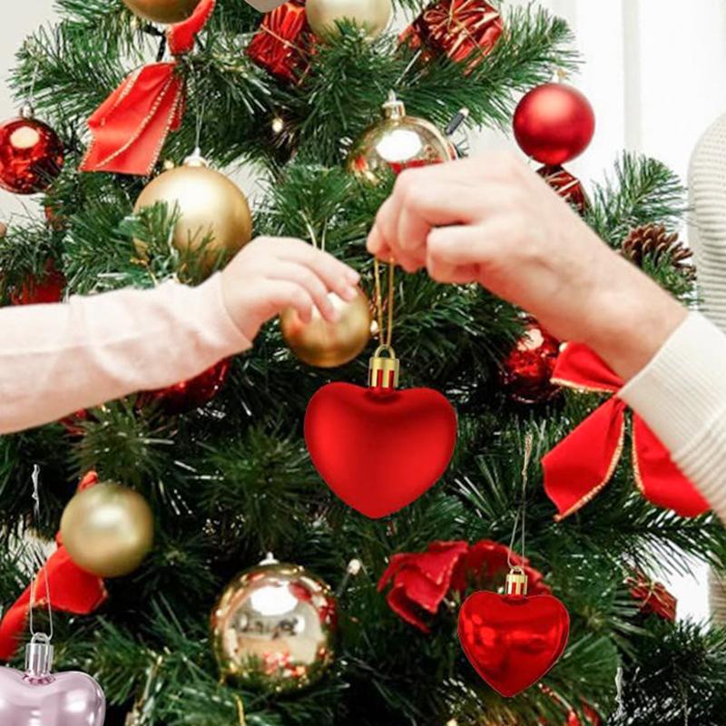 12PC Love Christmas Tree Pendant Heart Shaped Decorations for Christmas Tree Party Decor Valentine's Day Hanging Ornaments (Red)