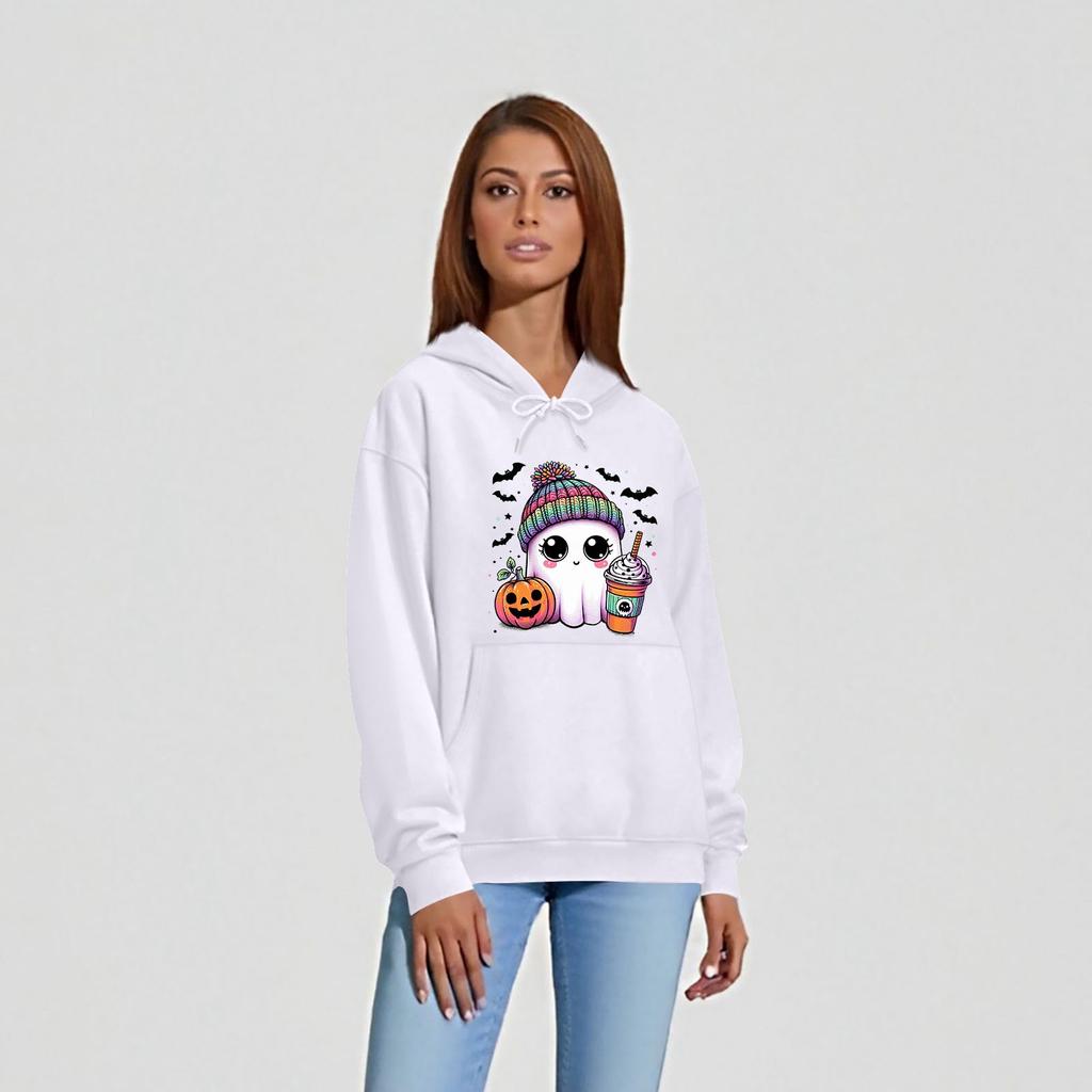 Женская однотонная толстовка с капюшоном с длинным рукавом и принтом на Хэллоуин