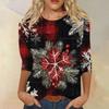 Women's Fashion Casual Seven Sleeve Christmas Printed Round Neck Top
