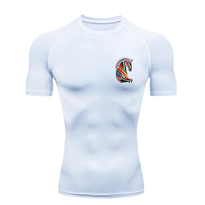 Horse Head Pattern Men's Sports T-shirt Training Fitness Gym Jogging Running Workout Compression Short Sleeve T-Shirt