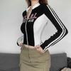 Women Y2K T-shirts String Letters Zipper Cycling Tops Girls Y2K T-shirts Athletic Workout Cloths Sexy Fashion Lady Tshirts Female Tees Long Sleeve